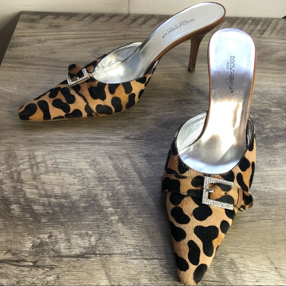 D&G Animal Print Fur Diamond Buckle Point Toe Heel - Picture 15 of 16